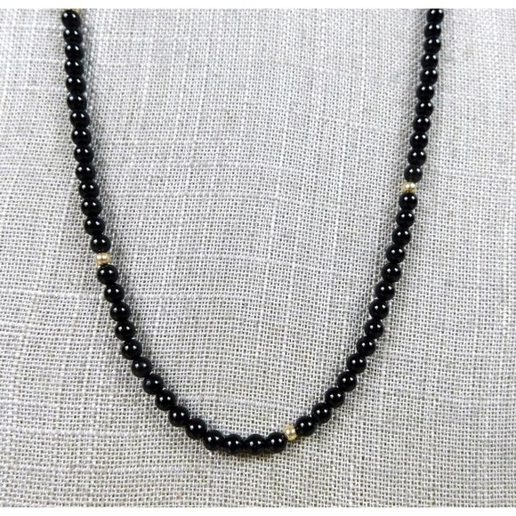 Vintage Black/Gold Tone Beaded Necklace 14K Spring Ring Clasp SEE DESCRIPTION - Picture 5 of 9